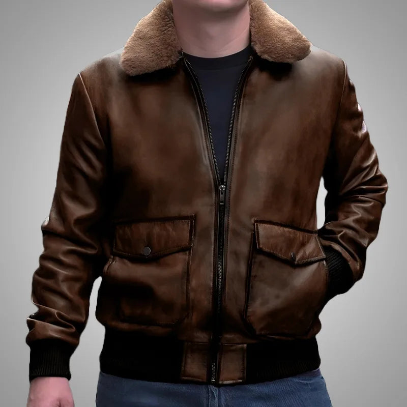 Altitude Luxe™ Fur-Lined Lambskin Flight Jacket - Camel Brown