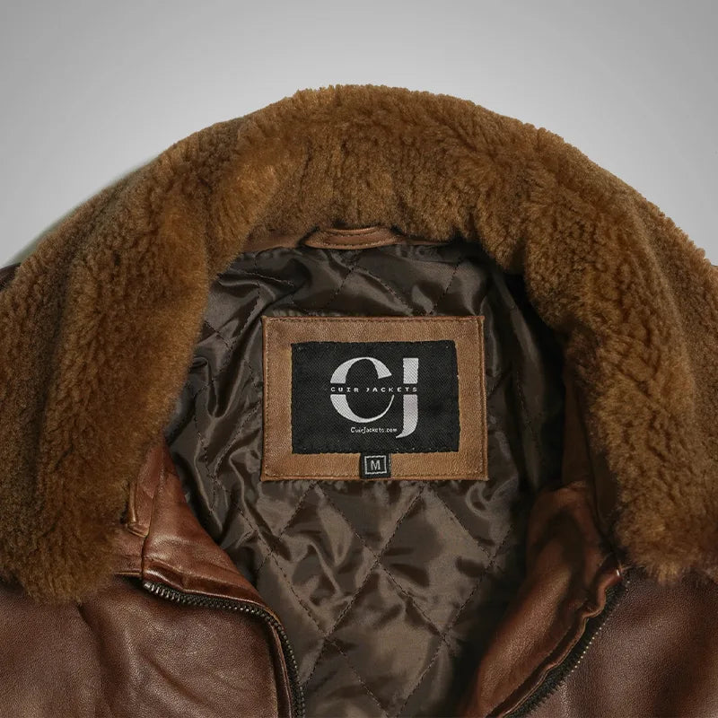 Lambskin fur flight jacket, camel brown, side view