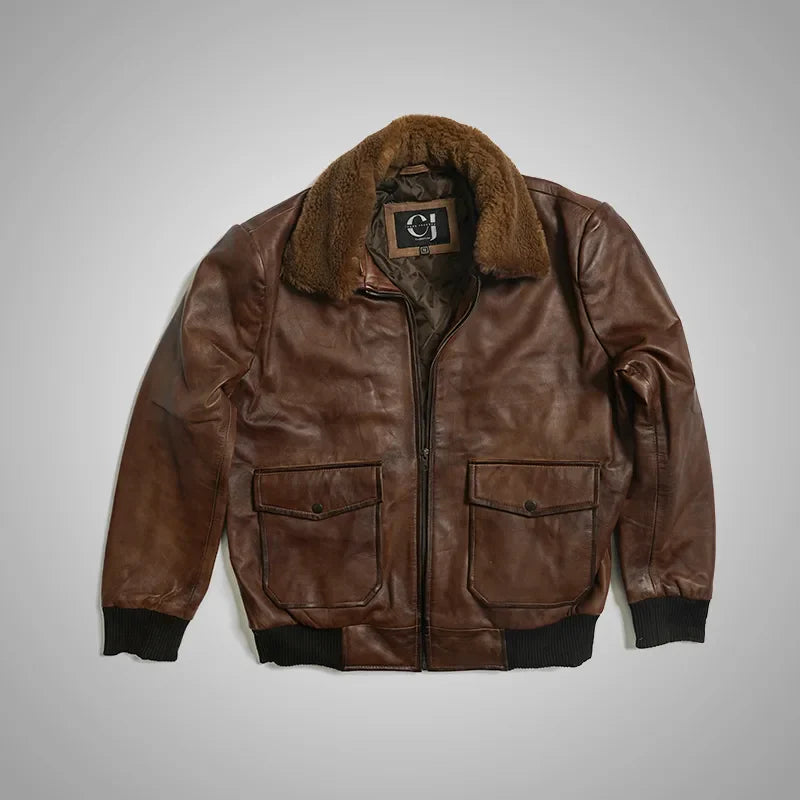 Lambskin fur flight jacket, camel brown, back view