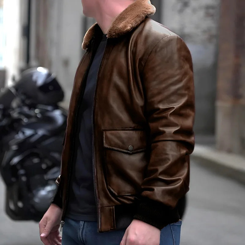 Altitude Luxe™ Fur-Lined Lambskin Flight Jacket - Camel Brown