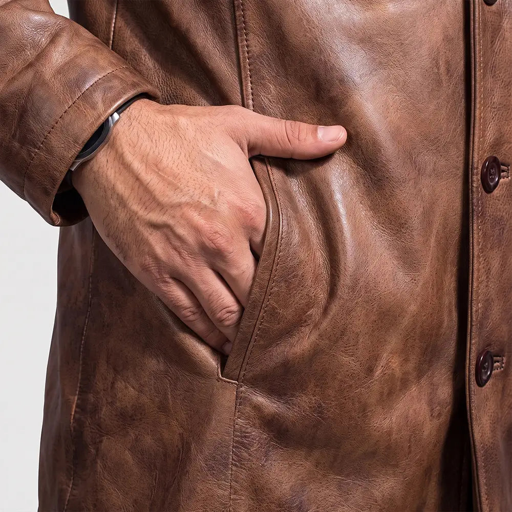 Men's Distressed Sheepskin Leather Fur Coat | Brown