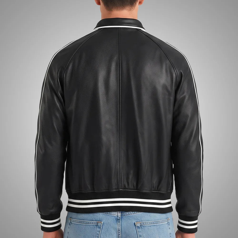 Walton Black Men's Leather Varsity Jacket | Real Sheepskin Jacket