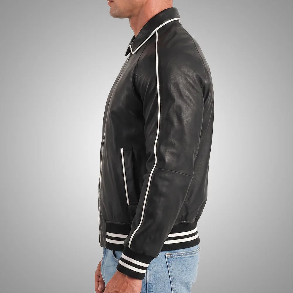 Walton Black Men's Leather Varsity Jacket | Real Sheepskin Jacket