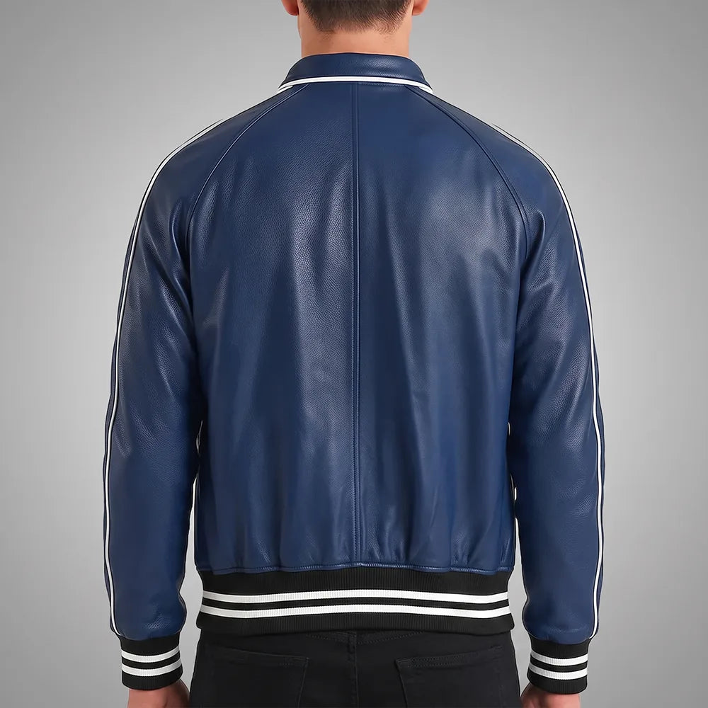 Walton Blue Men's Leather Varsity Jacket | Real Sheepskin Jacket