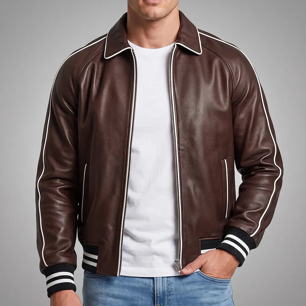 Walton Brown Men's Leather Varsity Jacket | Real Sheepskin Jacket