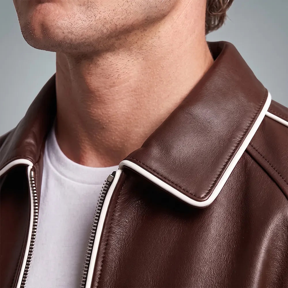 Walton Brown Men's Leather Varsity Jacket | Real Sheepskin Jacket