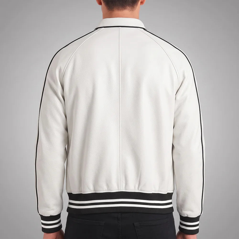 Walton White Men's Leather Varsity Jacket | Real Sheepskin Jacket