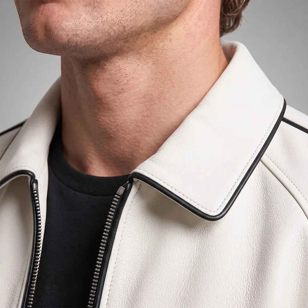Walton White Men's Leather Varsity Jacket | Real Sheepskin Jacket
