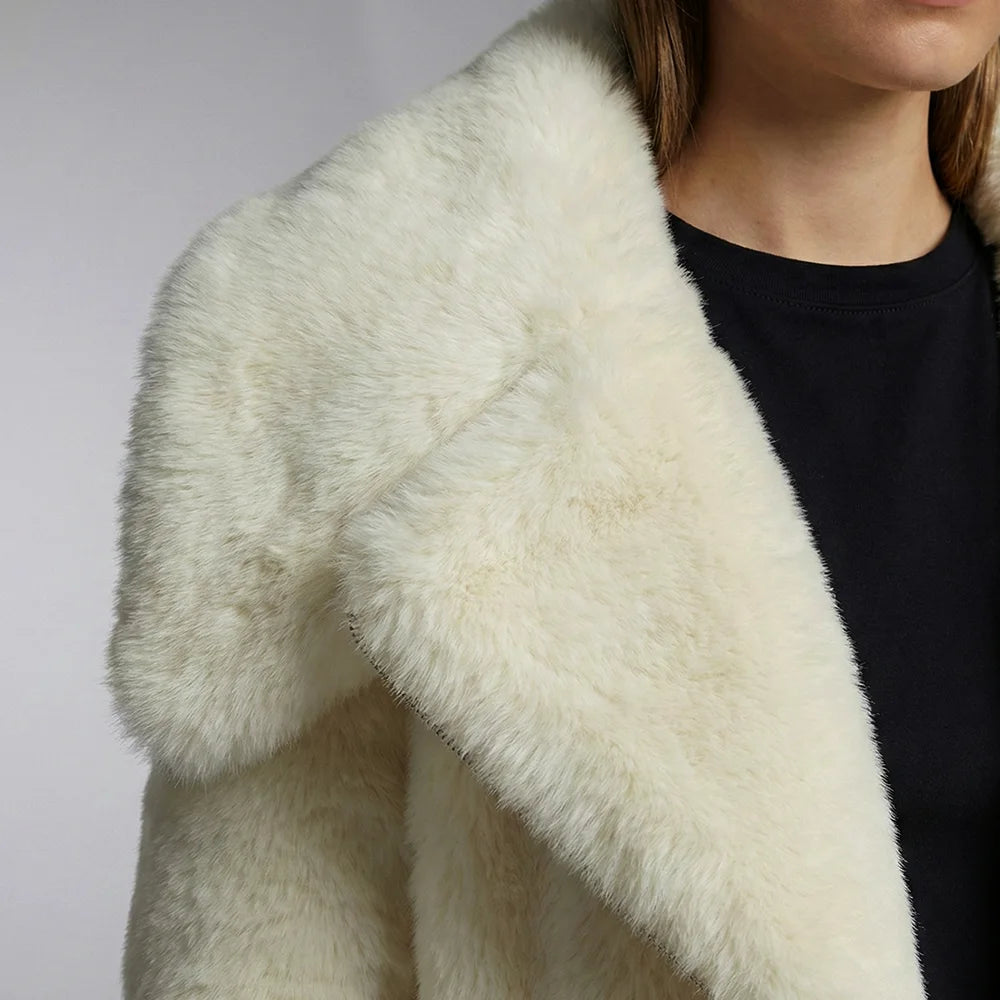 Cream Faux Fur Collar Padded Longline Jacket