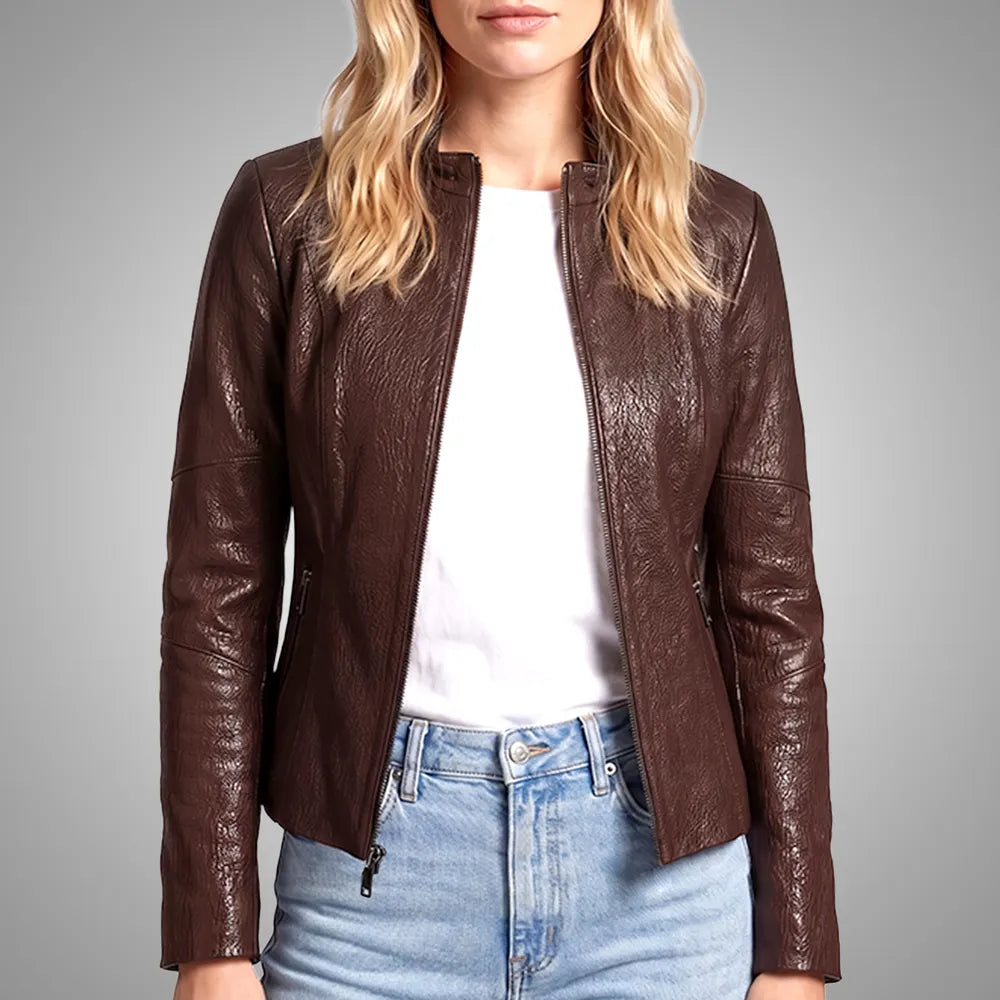 Women Reversible Lambskin Brown Leather Jacket | Smooth Nappa Finish