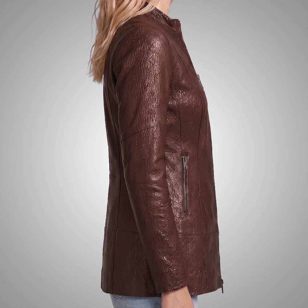 Women Reversible Lambskin Brown Leather Jacket | Smooth Nappa Finish