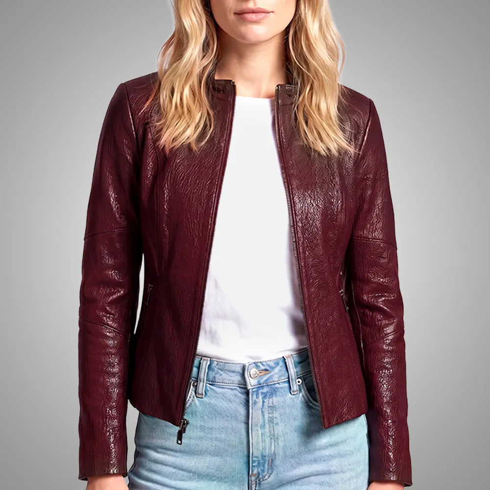 Women Reversible Lambskin Mahogany leather Jacket | Smooth Nappa Finish