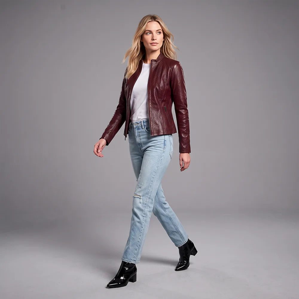 Women Reversible Lambskin Mahogany leather Jacket | Smooth Nappa Finish