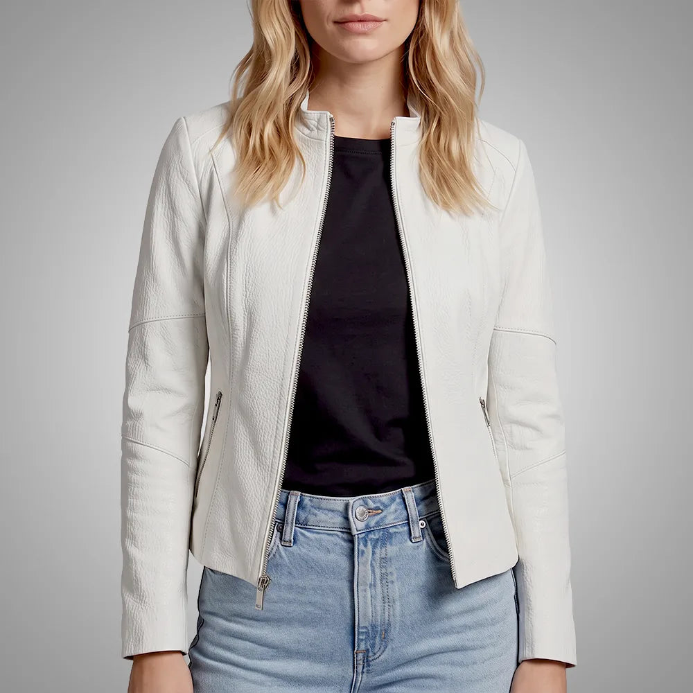 Women Reversible Lambskin White Leather Jacket | Smooth Nappa Finish
