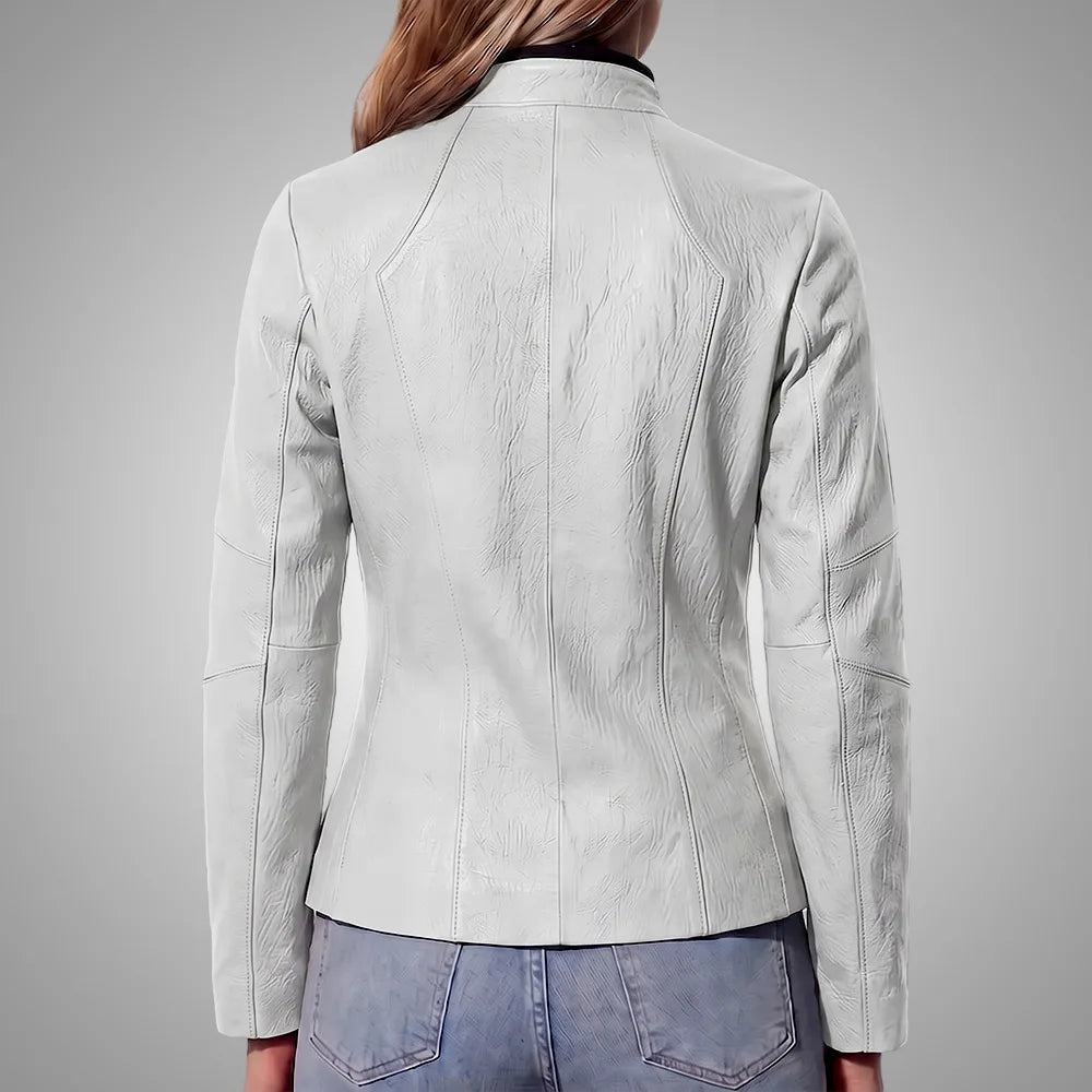 Women Reversible Lambskin White Leather Jacket | Smooth Nappa Finish
