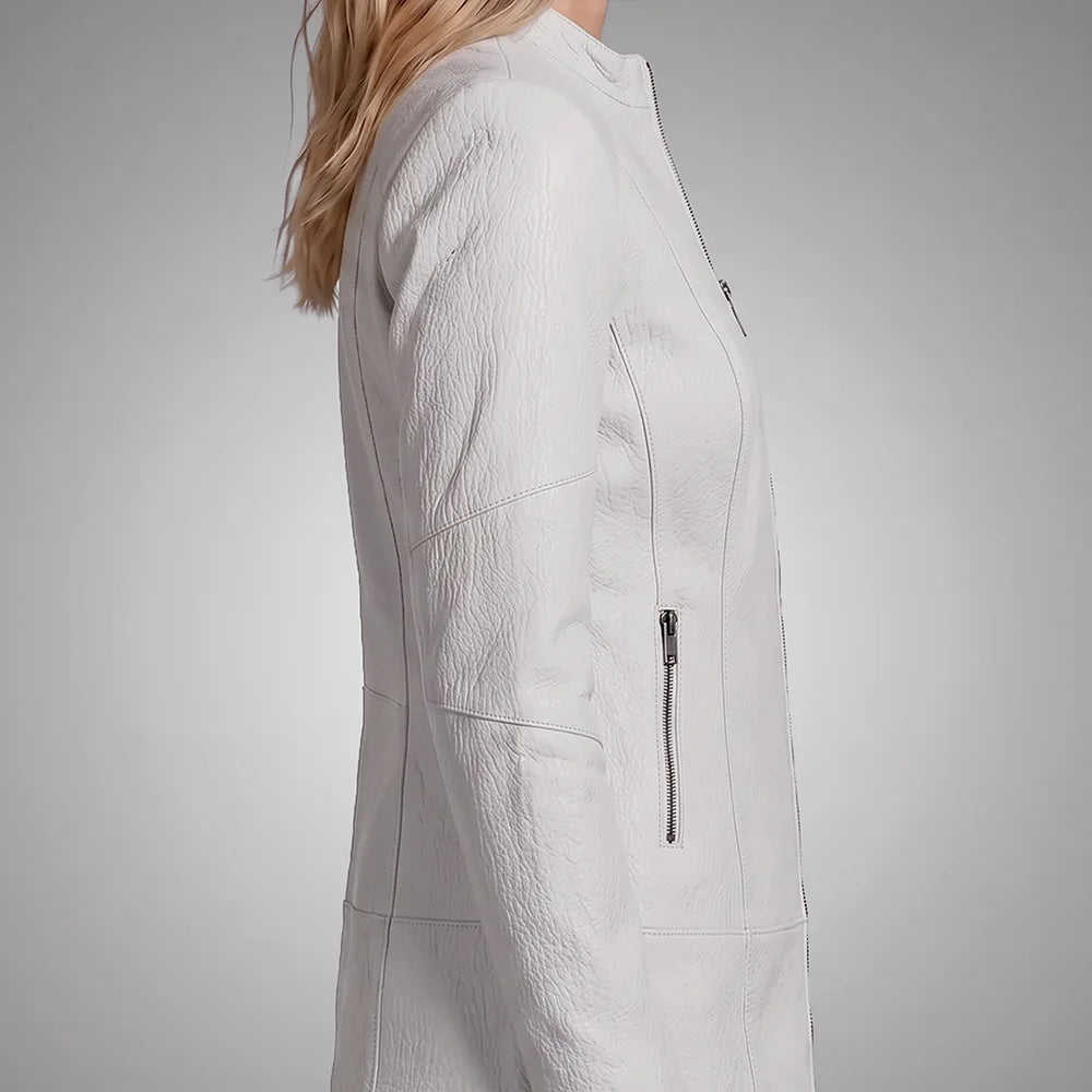 Women Reversible Lambskin White Leather Jacket | Smooth Nappa Finish