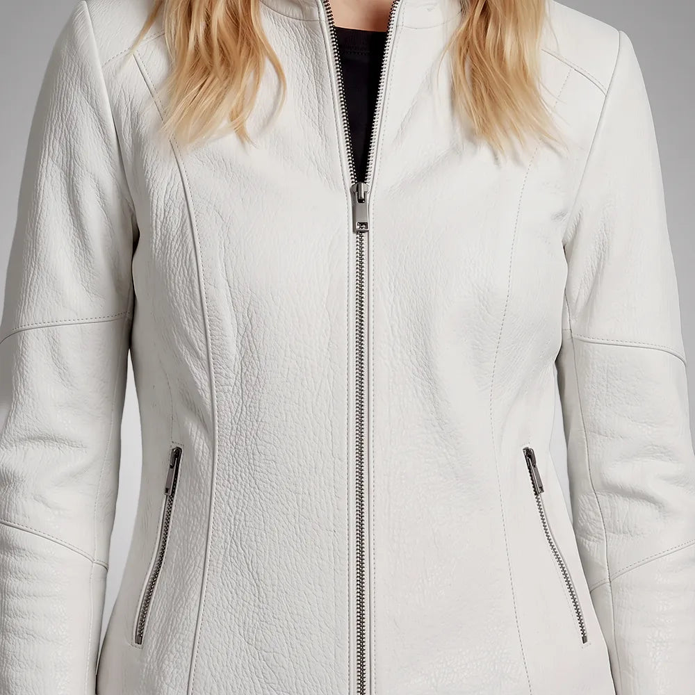 Women Reversible Lambskin White Leather Jacket | Smooth Nappa Finish