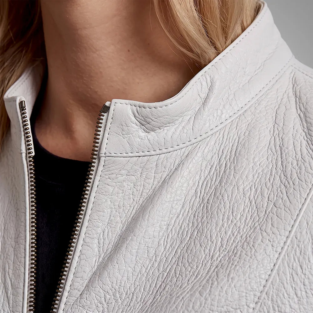 Women Reversible Lambskin White Leather Jacket | Smooth Nappa Finish