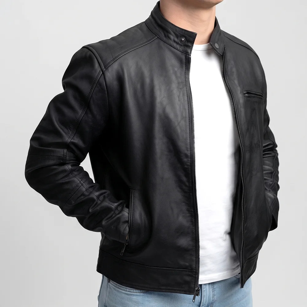 Handmade Men's Cowhide Black Biker Leather Jacket