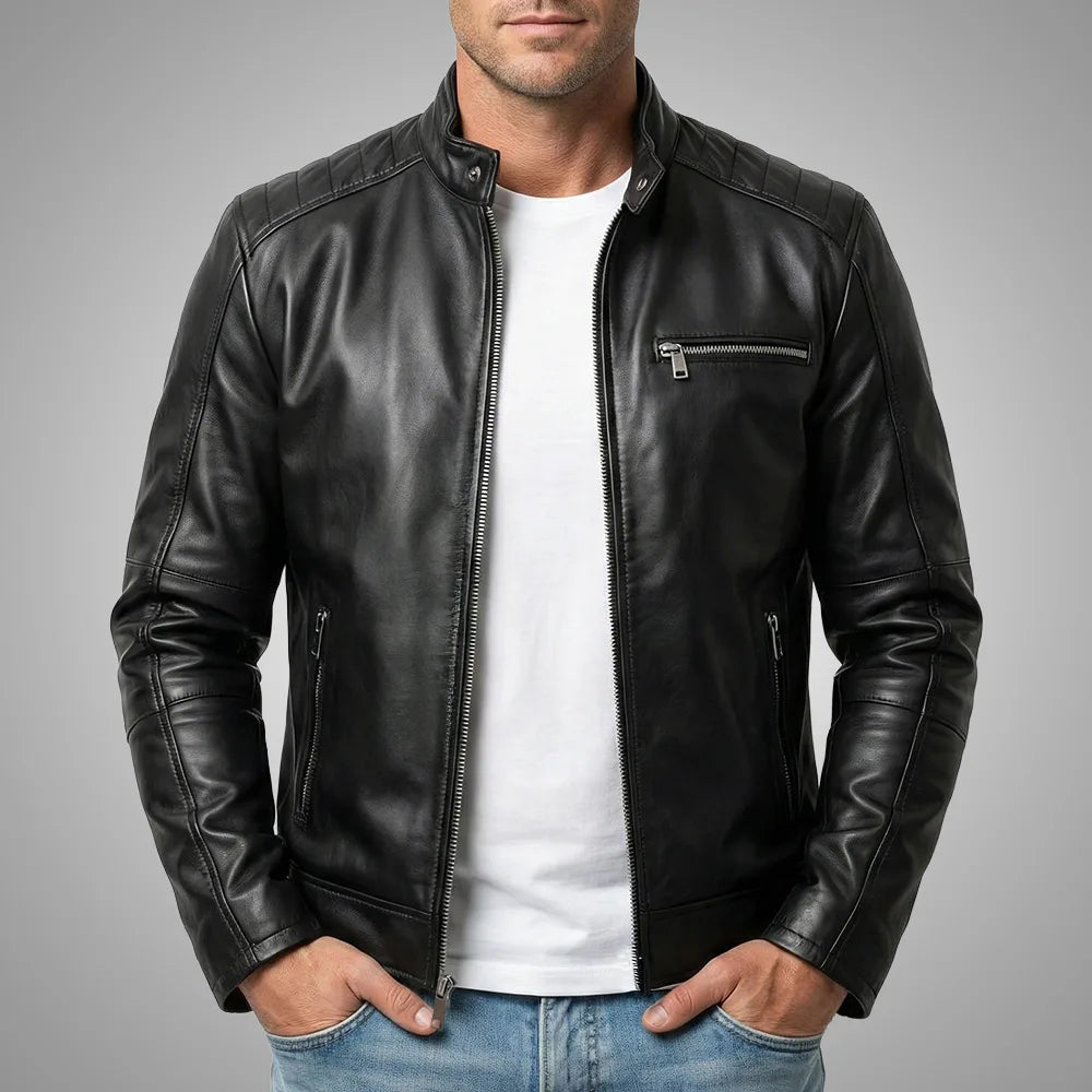 Handmade Men's Cowhide Black Biker Leather Jacket
