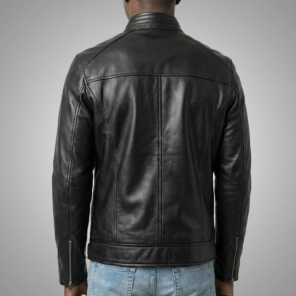 Handmade Men's Cowhide Black Biker Leather Jacket