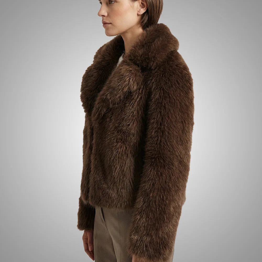 Faux Fur Crop Jacket – Chocolate