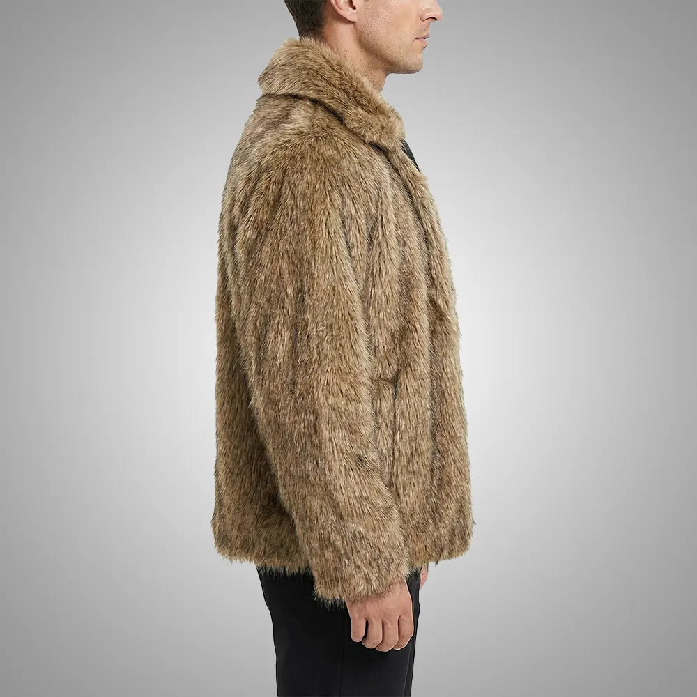 Men’s Faux Fur Jacket — Fleece Lined Winter Coat with Hood