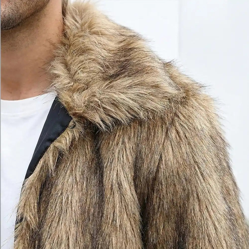 Men’s Faux Fur Jacket — Fleece Lined Winter Coat with Hood