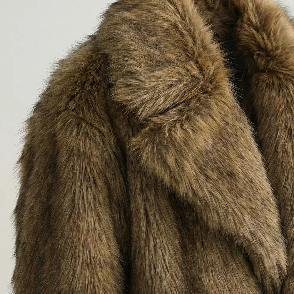 Luxe Frost Faux Fur Coat, Cocoa Brown