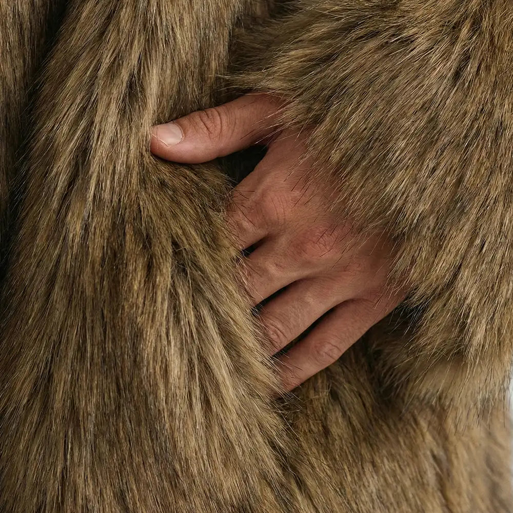 Luxe Frost Faux Fur Coat, Cocoa Brown