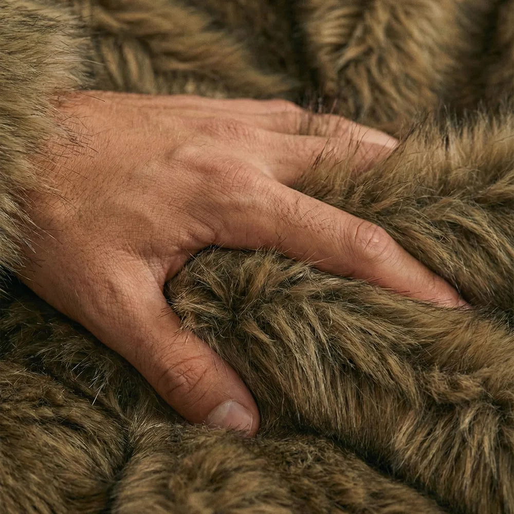 Luxe Frost Faux Fur Coat, Cocoa Brown