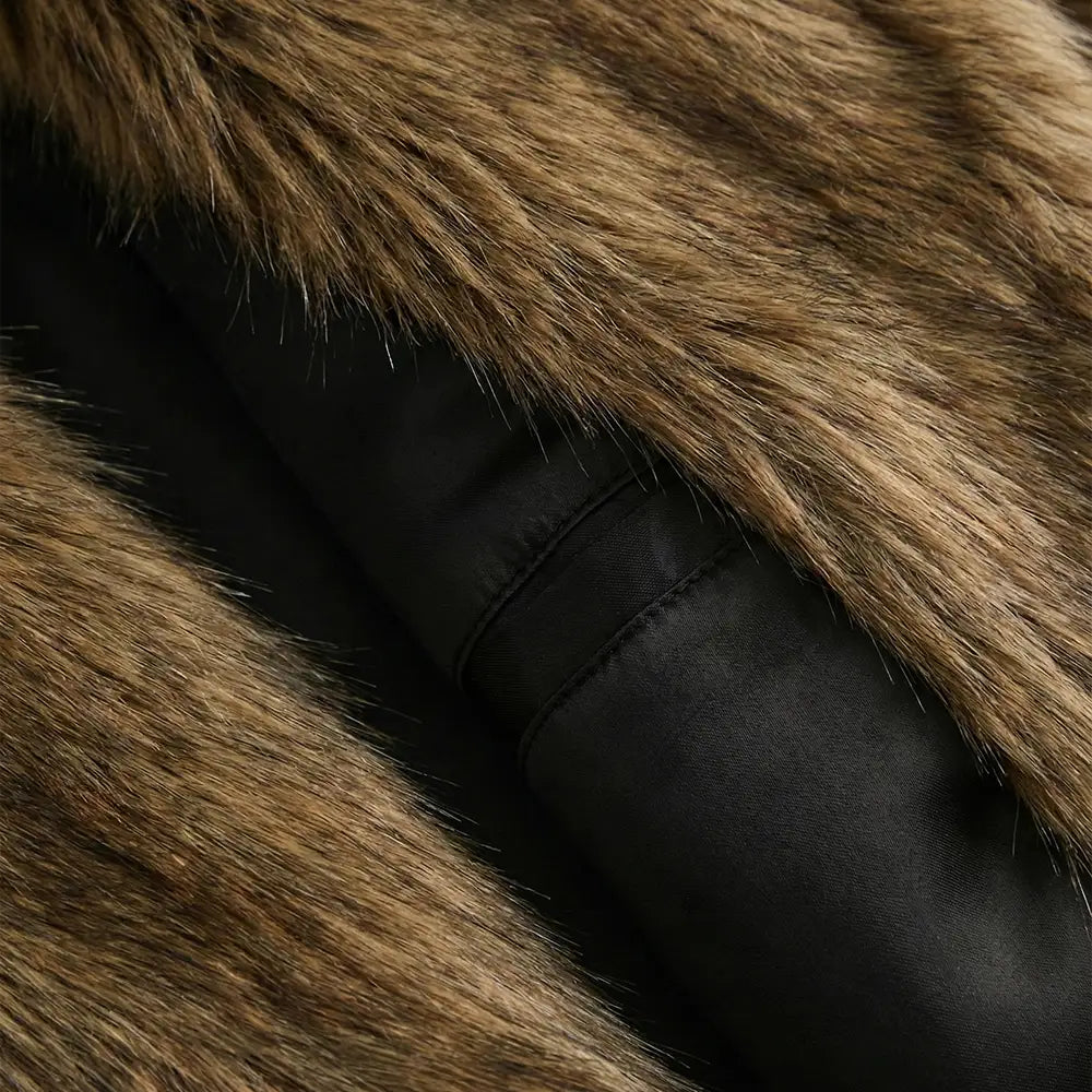 Luxe Frost Faux Fur Coat, Cocoa Brown
