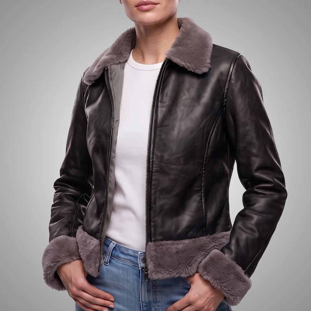 Hawkridge Shearling Aviator Fur Flight Jacket - Black