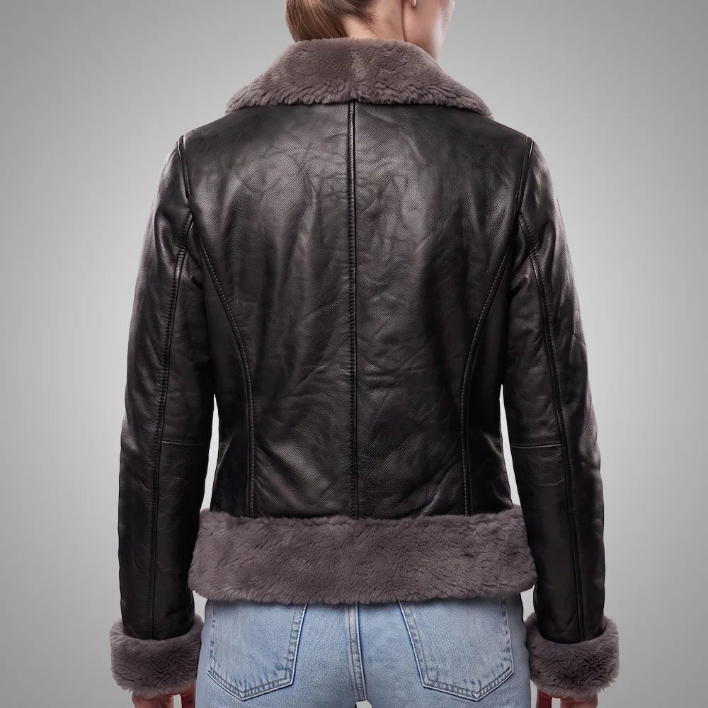 Hawkridge Shearling Aviator Fur Flight Jacket - Black