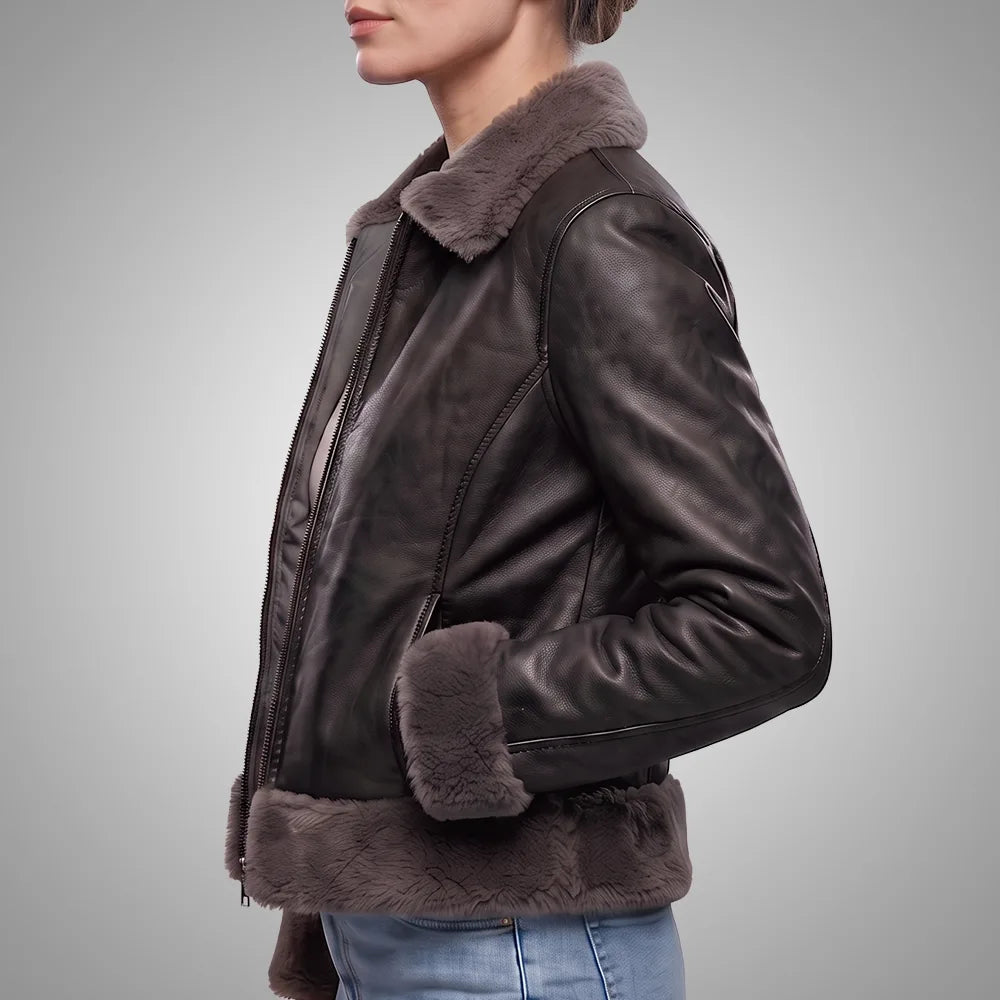 Hawkridge Shearling Aviator Fur Flight Jacket - Black