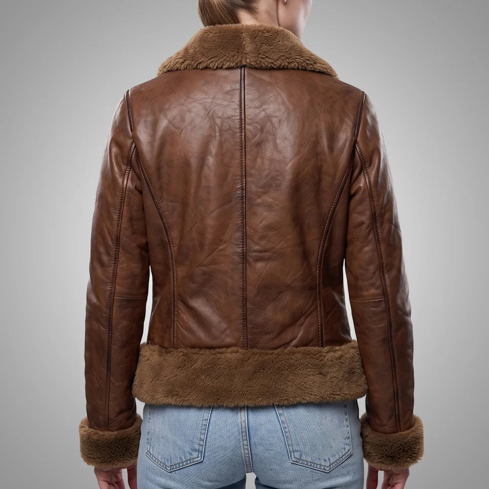 Hawkridge Shearling Aviator Fur Flight Jacket - Brown