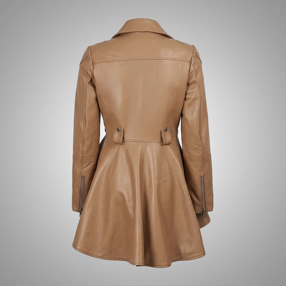 Women's Honey Beige Peplum Leather Jacket - Lambskin
