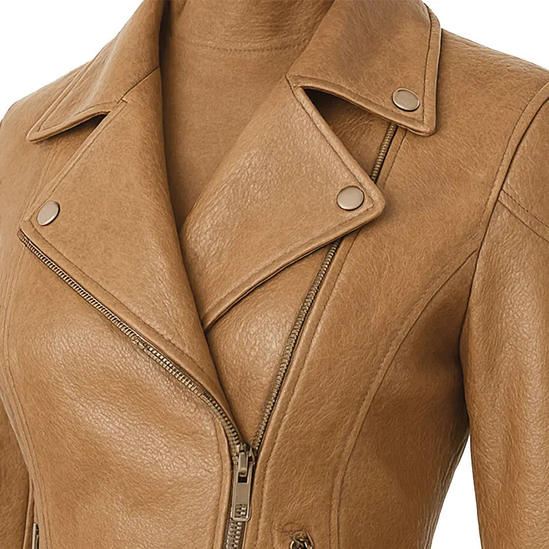 Aurora Women’s Honey Beige Peplum Leather Jacket