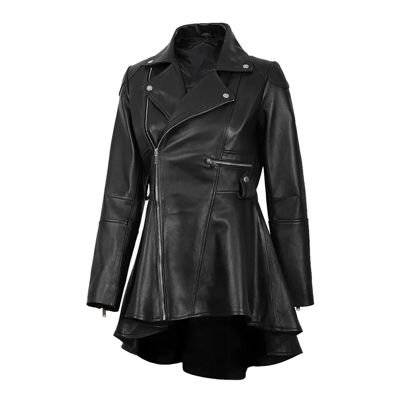 Aurora Women’s Black Peplum Leather Jacket