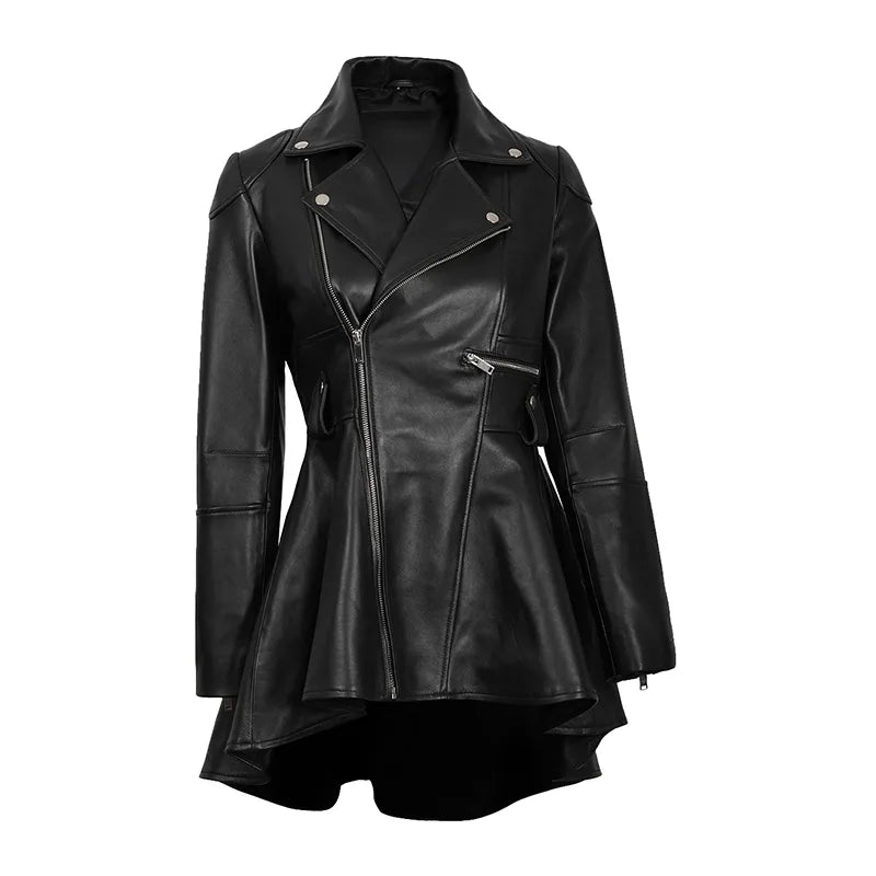 Aurora Women’s Black Peplum Leather Jacket