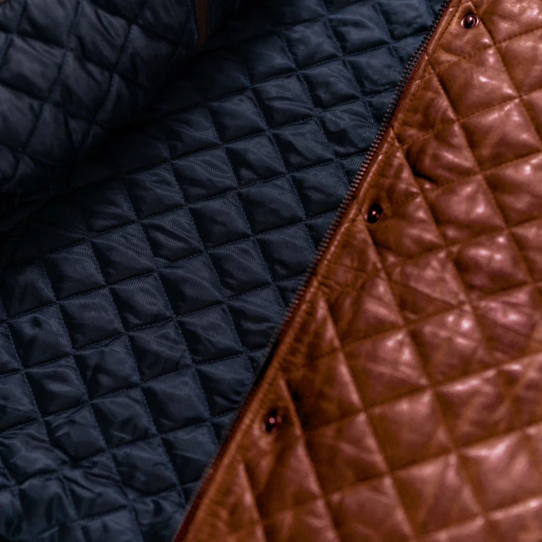 Close-up of blue and brown quilted fabric