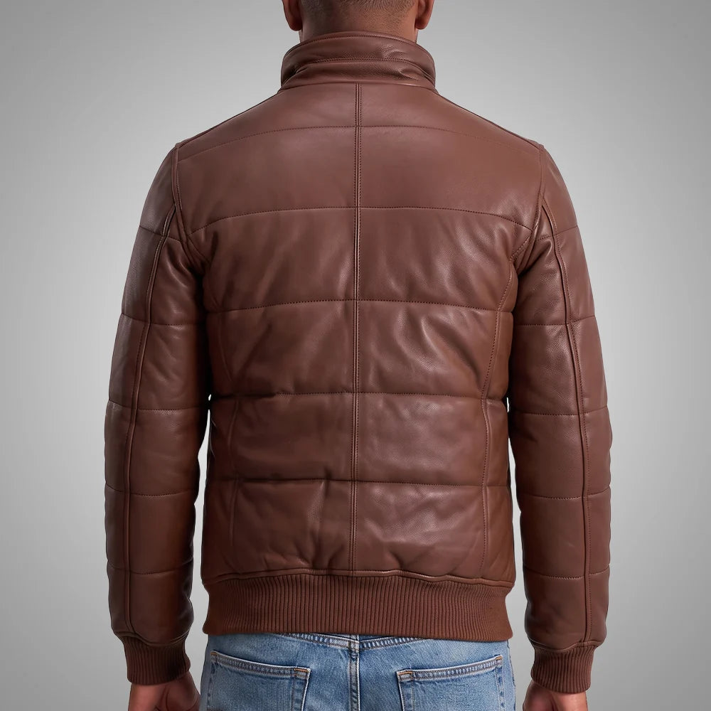 Men's Sheepskin Leather Puffer Bomber Jacket | Brown