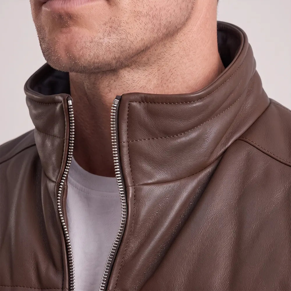 Men's Sheepskin Leather Puffer Bomber Jacket | Brown