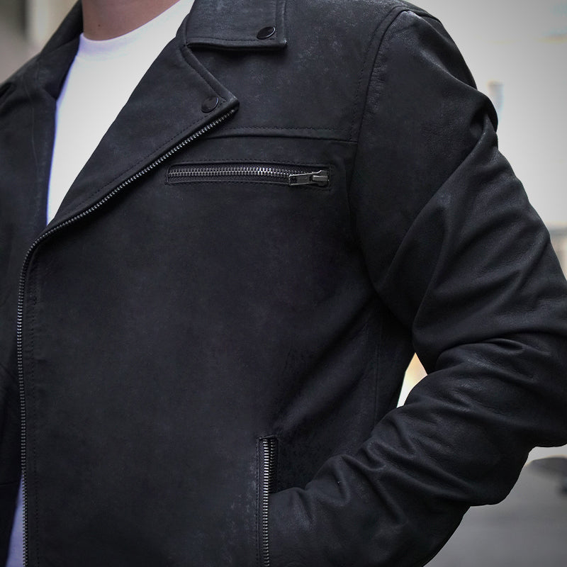 Black Racer Jacket - Matte Finish by Cuir Jackets USA