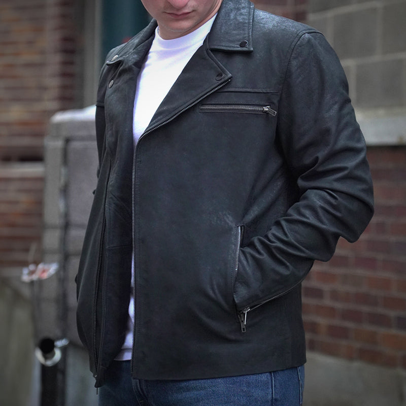 Black Racer Jacket - Matte Finish by Cuir Jackets USA