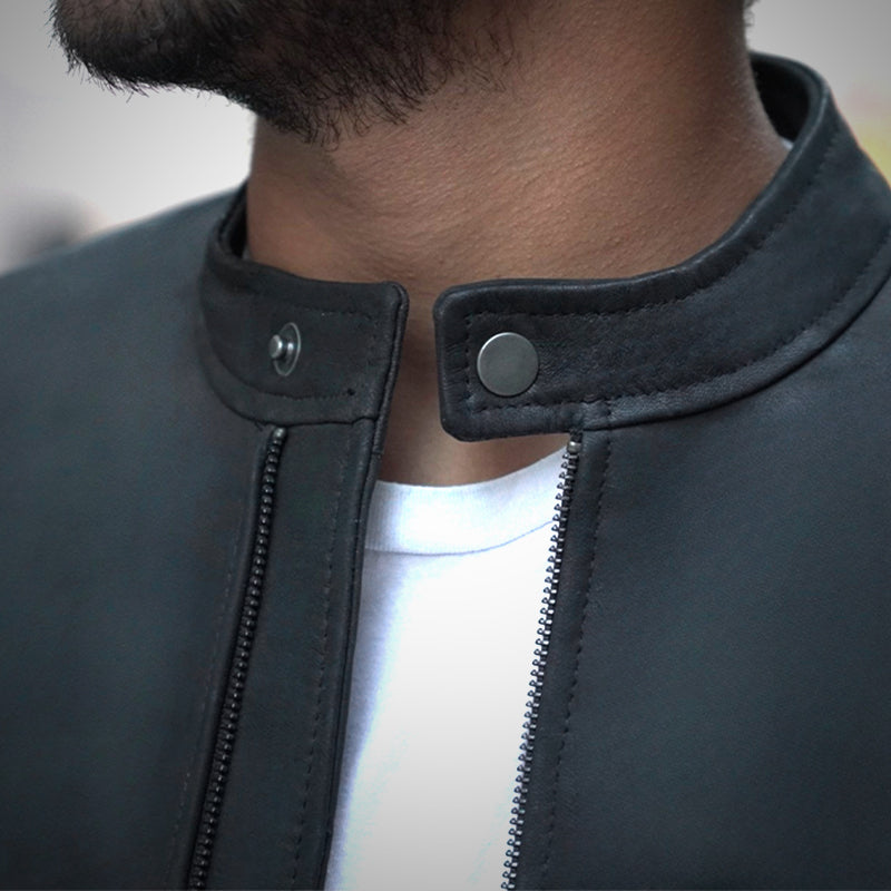 Black Biker Jacket - Matte finish by Cuir Jackets USA