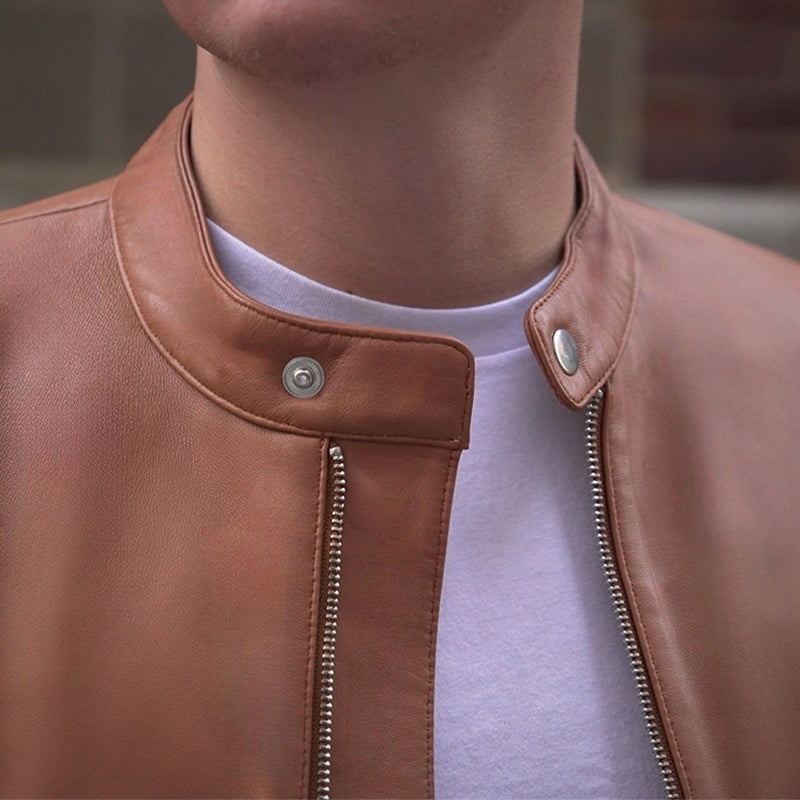 Tan Biker Jacket by Cuir Jackets USA