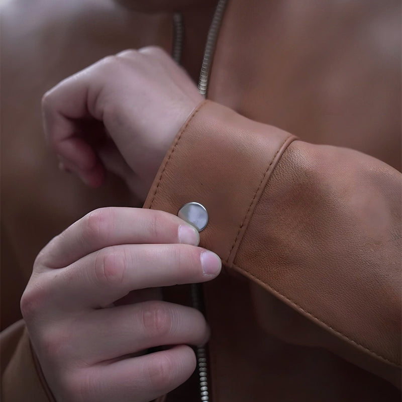 Tan Biker Jacket by Cuir Jackets USA