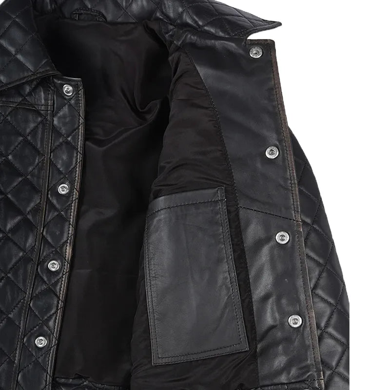 Women's Black Cropped Quilted Leather Jacket
