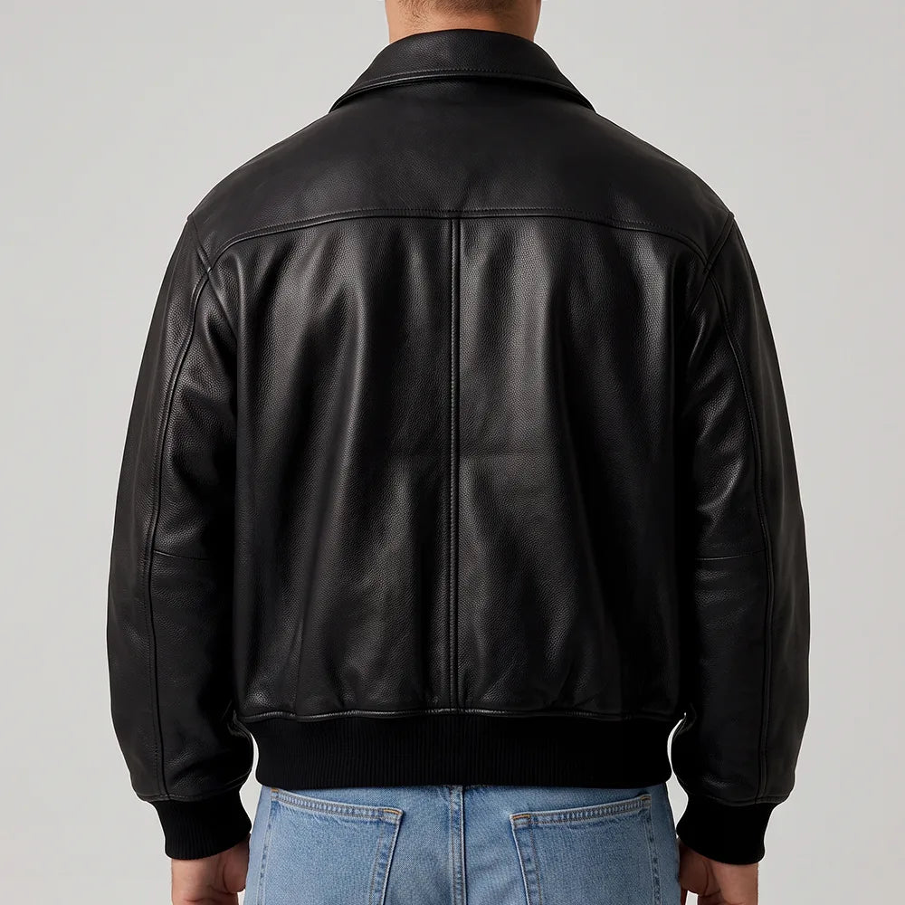 Oversized Black Leather Bomber Jacket | Relaxed Streetwear